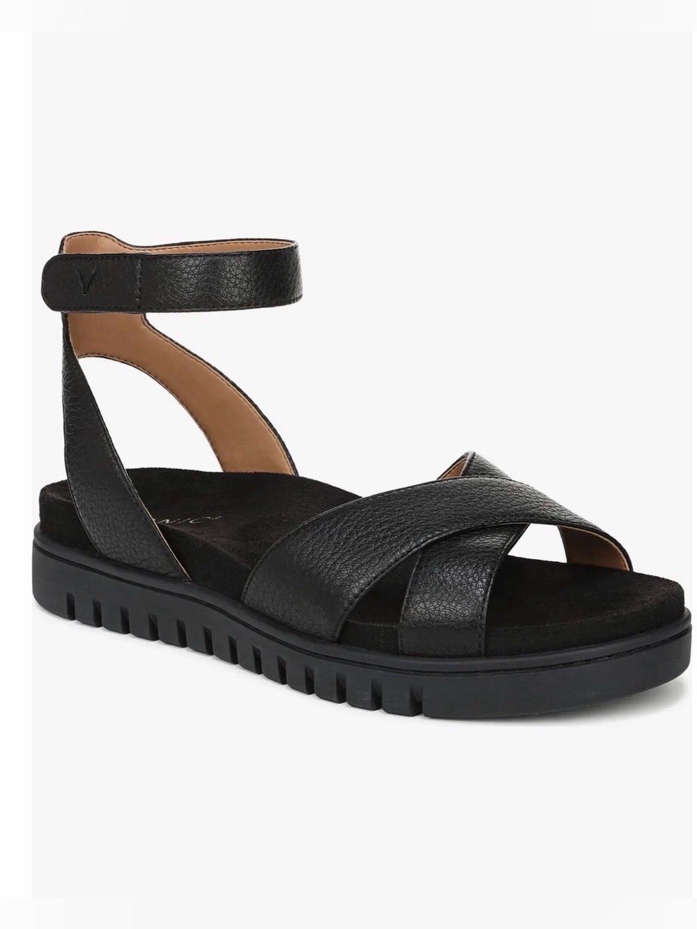 Nordstrom Black Leather Crisscross Ankle-Strap Sandal 7 1/2